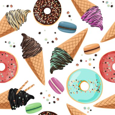 Tatlılar - Dondurma, macarons ve çörek ile Seamless modeli.