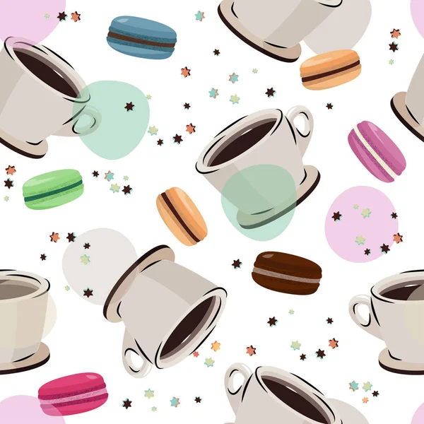 Café et macaron motif sans couture. Fond vectoriel pour la conception d'aliments ou de cafés . — Image vectorielle