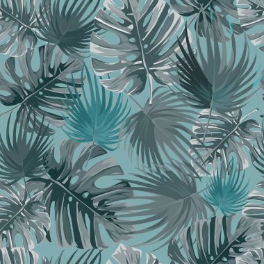 Tropikal palmiye yaprakları, orman vektör desen bırakır.