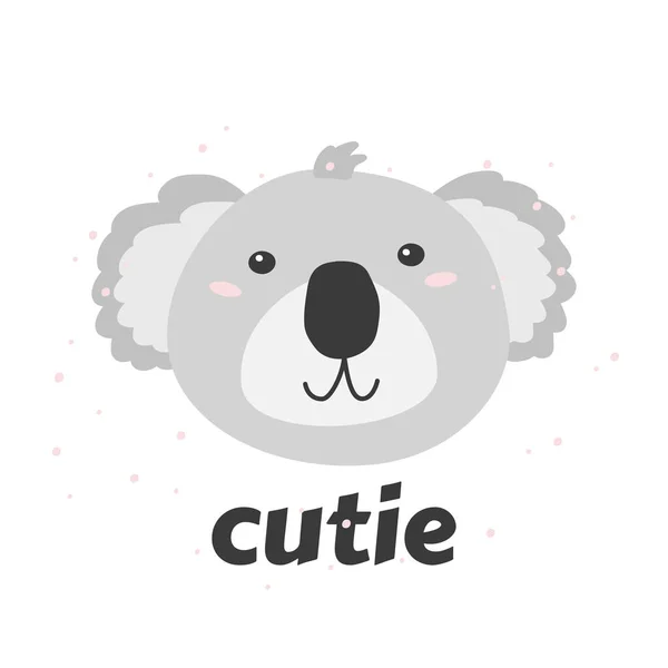 Lilla coala s huvud med ordet Cutie. Enkla vektorillustration. — Stock vektor