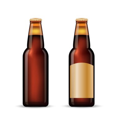 Kahverengi bira şişe küme. İki şişe gerçekçi vektör kümesi.