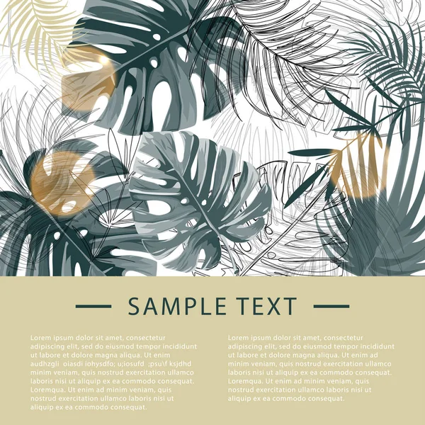 Tropical plants design template. Vector illustration with palm leaves and monstera. — Stock Vector