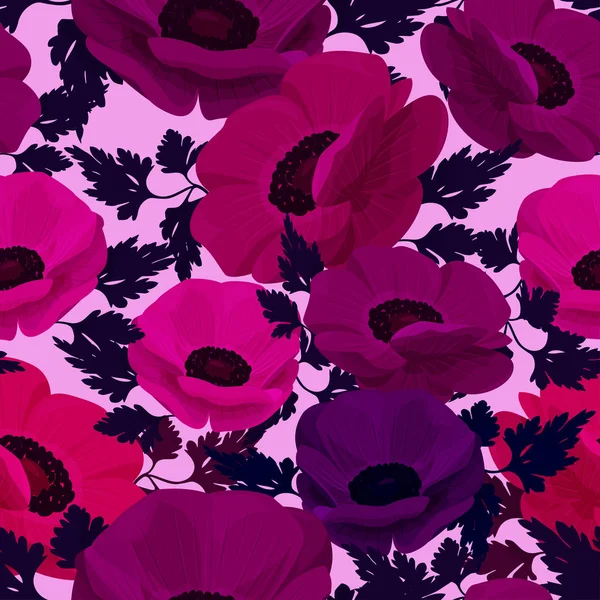 Anemone flower background. Seamless vector pattern with colorful flowers.