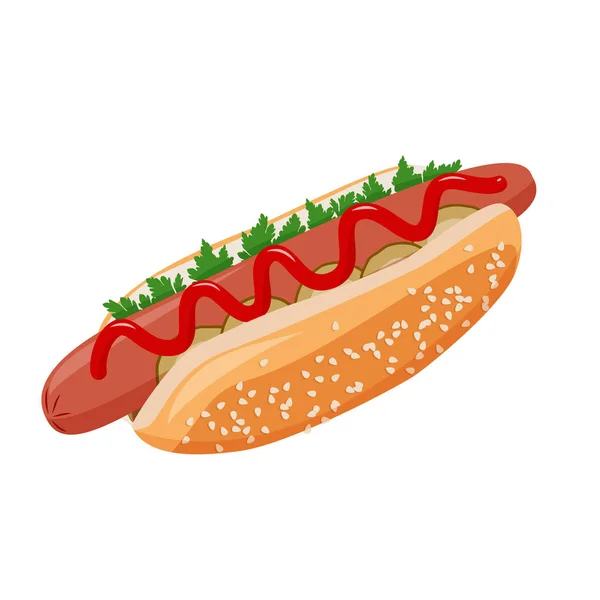 Hot Dog geïsoleerde vector illustratie. Fast Food afbeelding voor restaurant menu. — Stockvector