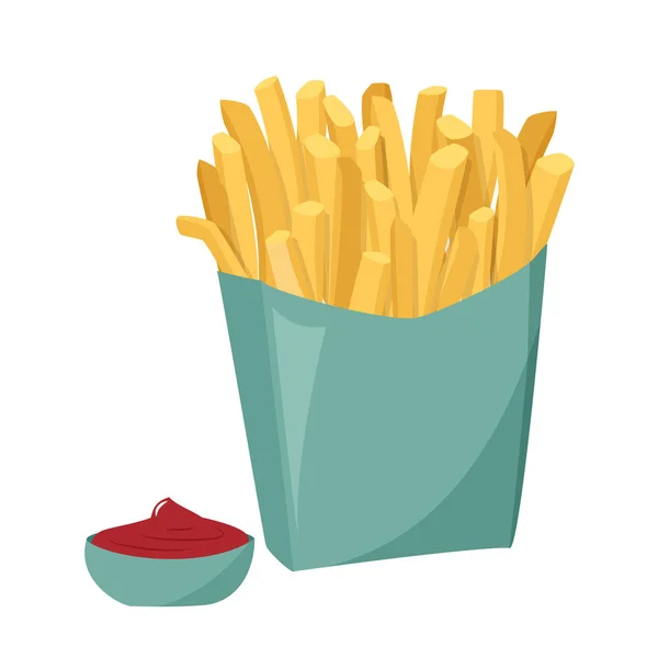 Papas fritas con salsa de tomate aislada sobre fondo blanco. Ilustración realista vectorial . — Vector de stock