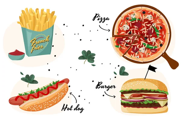 Fast food coleção colorida. Ilustração de refeição realista vetorial . — Vetor de Stock