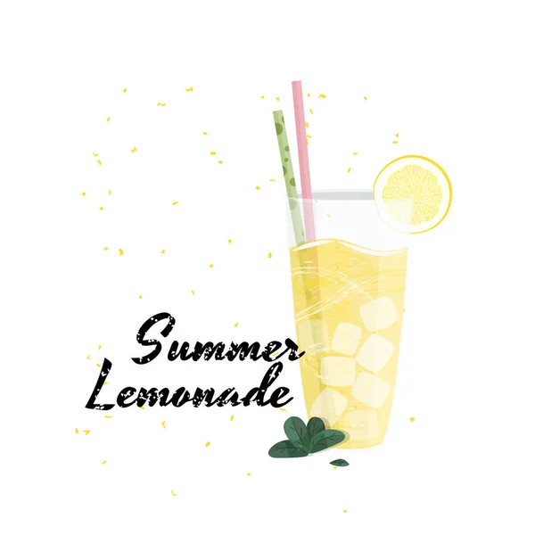 Fresh summer lemonade in glass. Vector realistic illustration. — Stock Vector