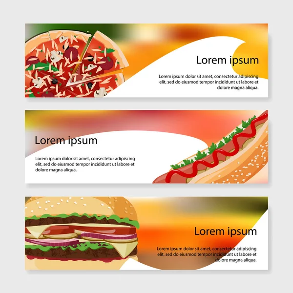 Set of fast food banners. Bright vector meal collection.