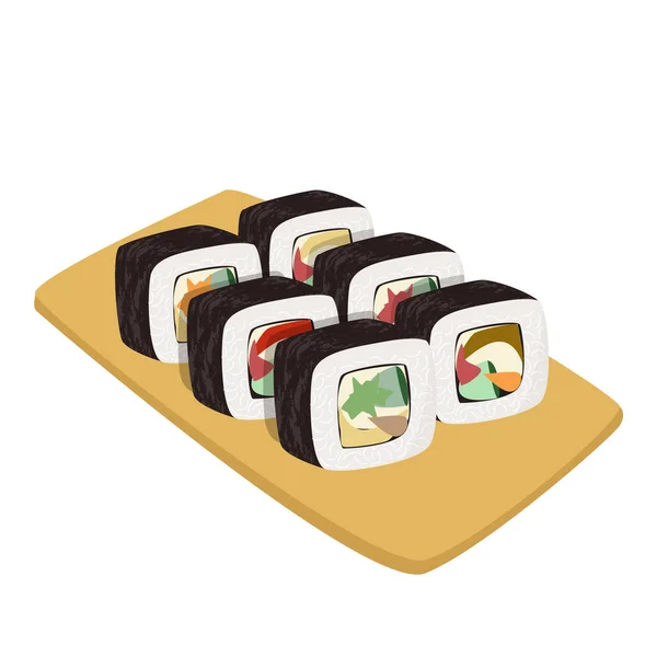 Conjunto de comida japonesa. Colorida colección de sushi de comida asiática . — Archivo Imágenes Vectoriales