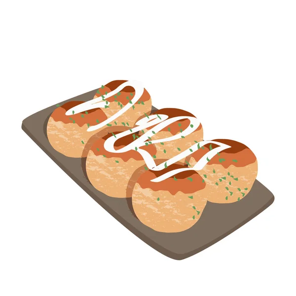 Japán élelmiszer Takoyaki. Ázsiai étel, vektor reális illusztráció. — Stock Vector