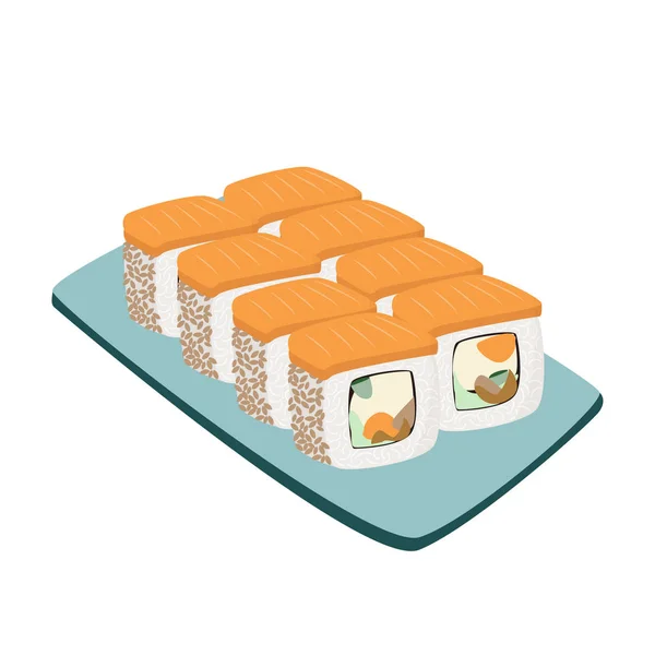 Conjunto de comida japonesa. Colorida colección de sushi de comida asiática . — Vector de stock