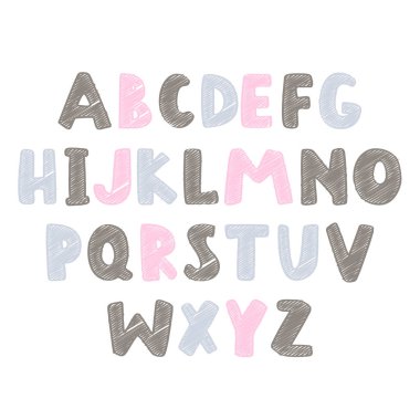 Çocuklar için soyut renkli alfabe şeyler. Vektör Illustration.