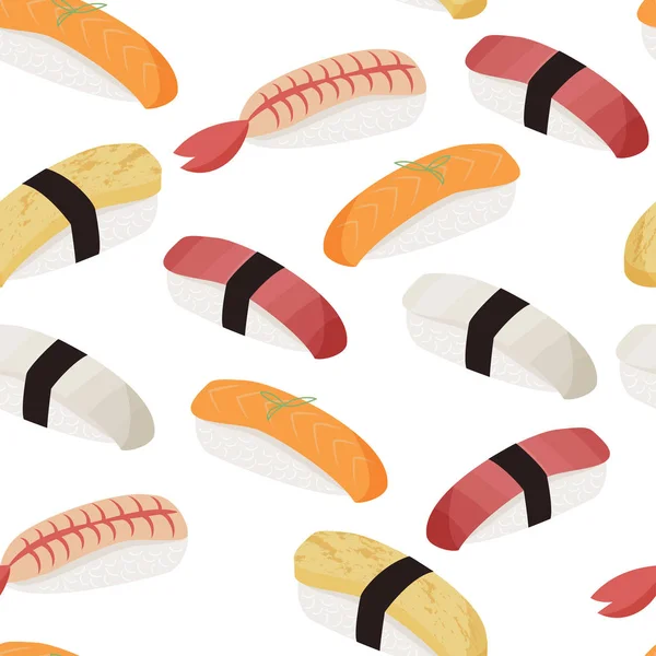 Patrón de sushi. Platos japoneses patrón sin costura. Fondo alimentario . — Vector de stock