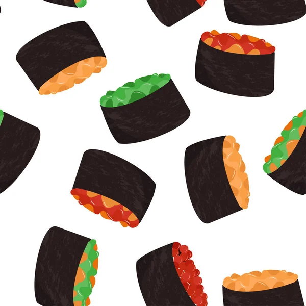 Patrón de sushi. Platos japoneses patrón sin costura. Fondo alimentario . — Vector de stock