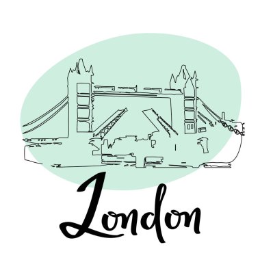 Londra şehir Tower Bridge kroki illüstrasyon. Tarihi bina ile vektör basit doodle kartı.
