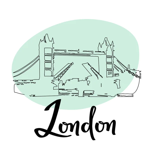 ロンドンタウンタワーブリッジスケッチイラスト。歴史的な建物を持つベクトルシンプルな落書きカード. — ストックベクタ