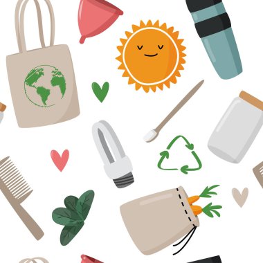 Sıfır atık kavramı paatern. Ekolojik vektör arka plan.