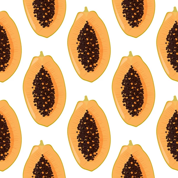 Patrón sin costura de papaya fresca cortada. Fondo de verano tropical brillante . — Archivo Imágenes Vectoriales