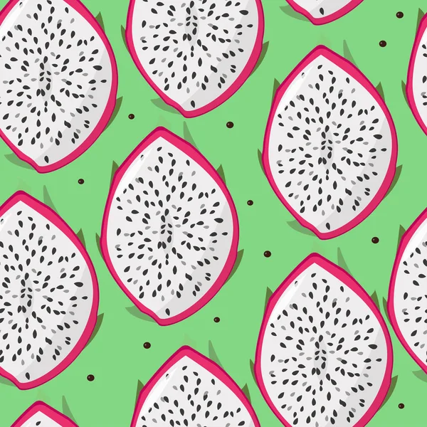 Pitaya de fruta de dragón, patrón sin costuras pitahaya. Fondo de verano de frutas tropicales crudas . — Archivo Imágenes Vectoriales