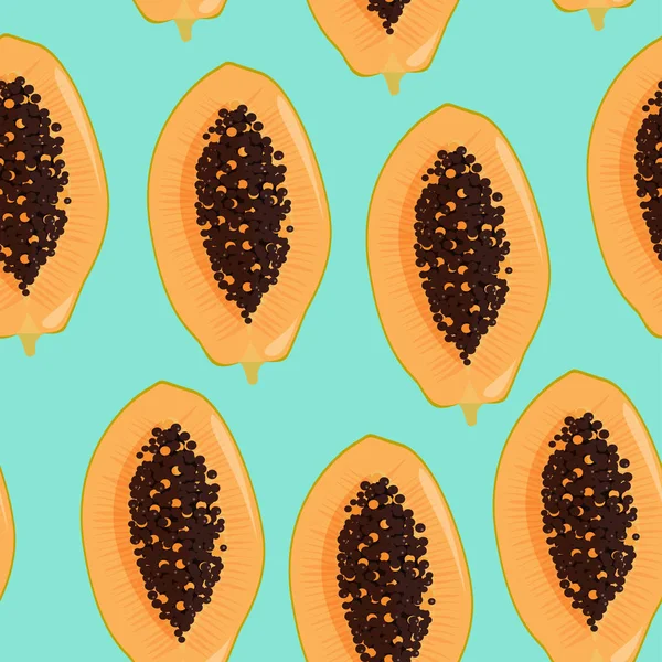 Patrón sin costura de papaya fresca cortada. Fondo de verano tropical brillante . — Archivo Imágenes Vectoriales