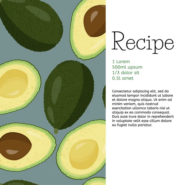 Vers fruit recept sjabloon. Avocado achtergrond met tekstgebied. — Stockvector