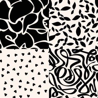 Siyah astract desenleri kümesi. Grafik sorunsuz arka planlar.