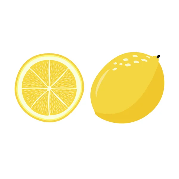 Hele verse citroen met schijfje. Eenvoudige vectorillustratie. — Stockvector