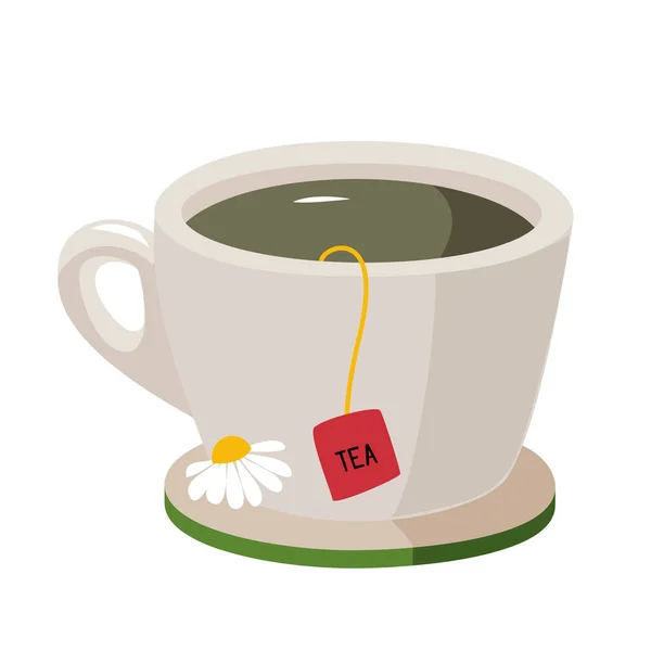 Tè alla camomilla con fiore. Illustrazione del cartone animato vettoriale . — Vettoriale Stock