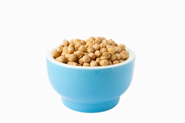 Chickpeas in a handmade ceramic bowl on grey background. Garbanzo beans traditional Near Easten food. — Stock Photo, Image