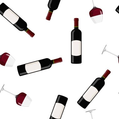 Alkol içeceğiyle kusursuz bir düzen. Siyah cam şişe ve bir bardak kırmızı şarap..