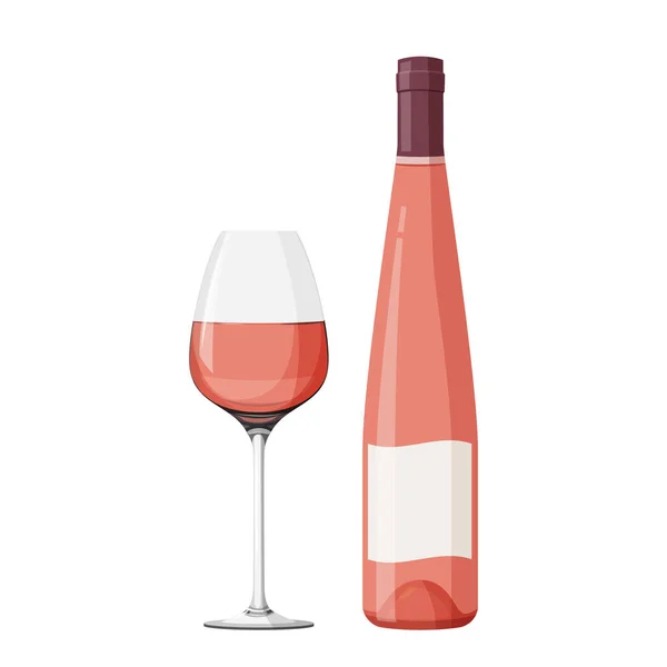 Vidrio Realista Con Botella Bodega Con Ilustración Vectores Vino Rosa — Vector de stock