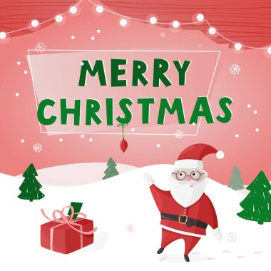 Mutlu Noeller renkli poster, tebrik kartı. Noel Baba ile vektör illüstrasyonu.