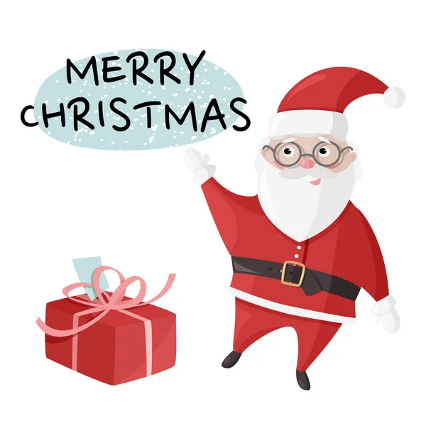 Merry Christmas colorful poster, greeting card. Vector illustration with Santa Claus.