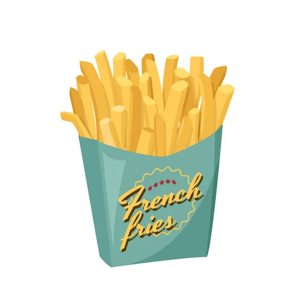 Batatas fritas em caixa de papel verde. Ilustração do vetor Fastfood. Batata frita pronta para comer. — Vetor de Stock