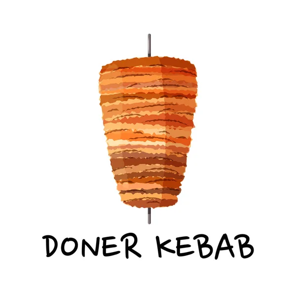 Doner Kebab em cuspo vertical. Carne árabe e turca comida de rua. Frango frito de café. — Vetor de Stock