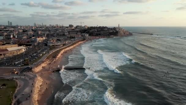 Drone Tel Aviv Jaffa Israel Sahili 'ni vurdu. — Stok video