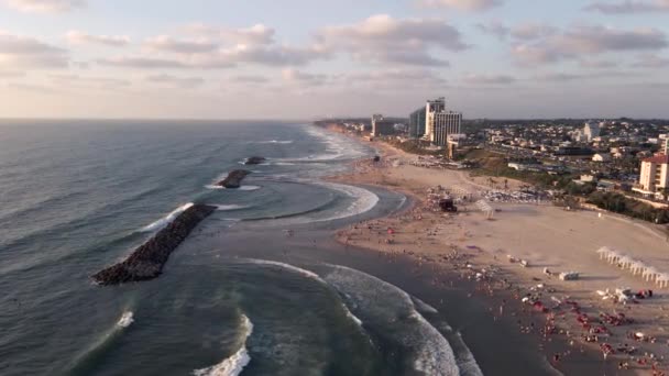 Aerial Herzelia Beach Drone Israel — Stock Video