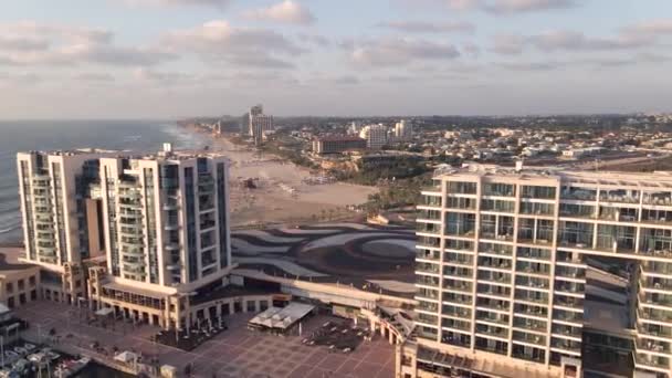 Aerial Herzelia Beach Drone Israel — Stock Video