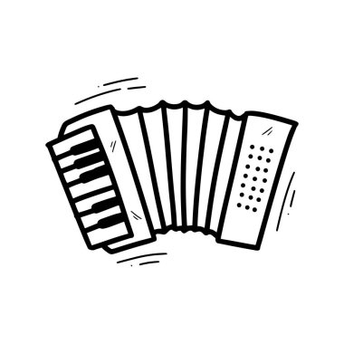 El Çizimi Akordiyon Çizimi. Doodle Vektörü. Beyaz Arkaplanda İzole EPS 10 Vektörü