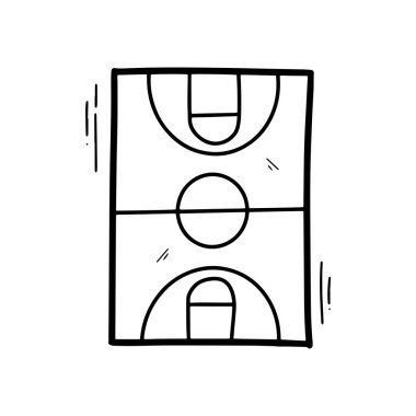 El Çizimi Basketbol Sahası İllüstrasyonu. Doodle Vektörü. Beyaz Arkaplanda İzole EPS 10 Vektörü