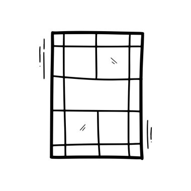 El yapımı Badminton Court Illustration. Doodle Vektörü. Beyaz Arkaplanda İzole EPS 10 Vektörü