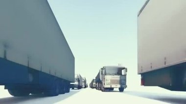 Beyaz arka planda ağır kamyon trafiği