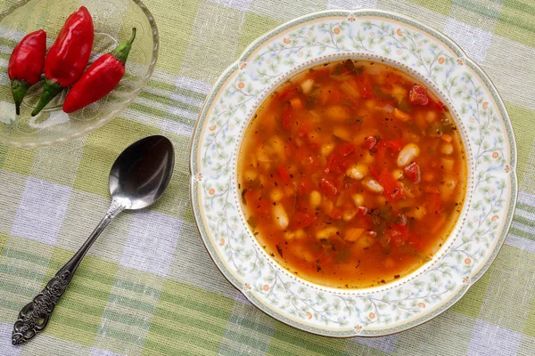 Vista Superior Deliciosa Sopa Caseira Tradicional Feijão Búlgaro Bob Chorba — Fotografia de Stock