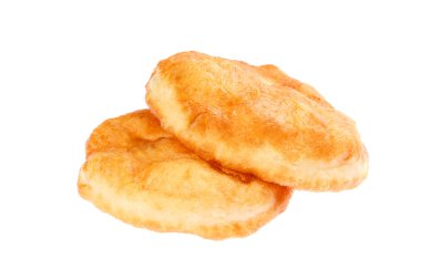 Kahvaltı, Mekitsa adında veya Mekica, beyaz arka plan üzerinde izole gibi geleneksel Bulgar ev yapımı çörek. Mekitsa derin kızarmış yoğrulur hamur yapılır 