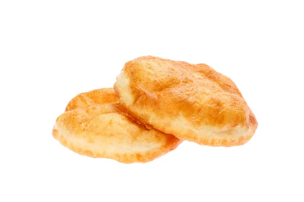 Традиційний Болгарський домашнє пончик як сніданок, названий Mekitsa або Mekica, ізольовані на білому тлі. Mekitsa виготовляється з замісити тісто, що глибокі смажені — стокове фото