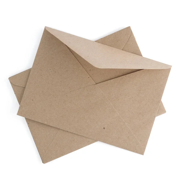 Gerecycleerd Bruin Papier Ambachtelijke Envelop Geïsoleerd Witte Achtergrond — Stockfoto