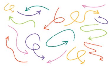 Colorful Hand Drawn Arrows Set  Multicolor Doodle and Sketch Direction Icons