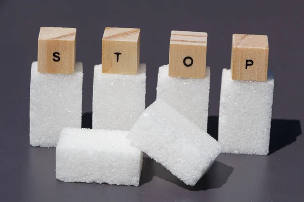 Stop Written Wooden Cubes Six Cubes Sugar — Stock Photo, Image