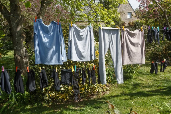 Linha de lavagem com roupas — Fotografia de Stock