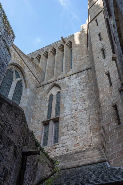 Paredes Exteriores Abadía Del Mont Saint Michel Con Vidrieras — Foto de Stock